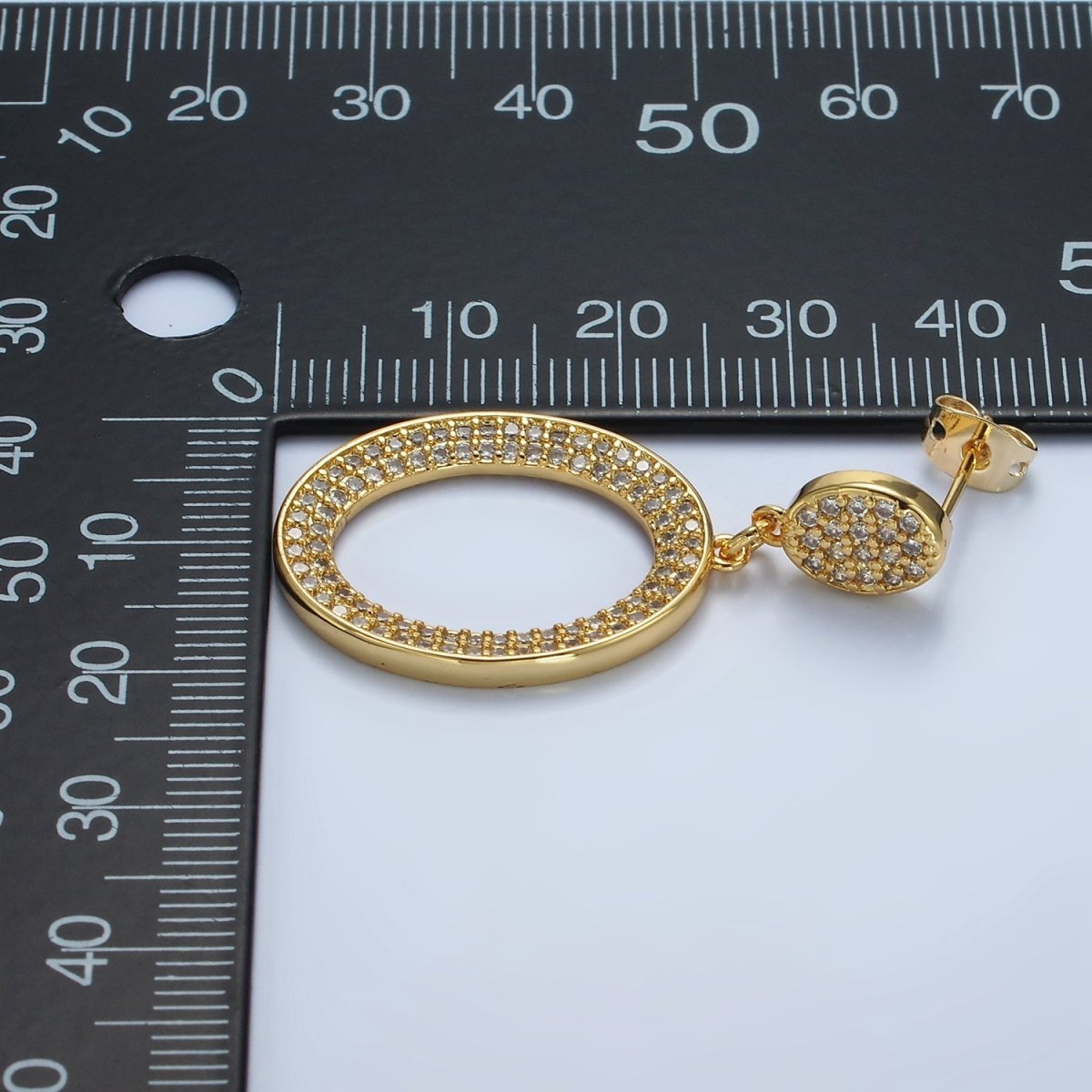14K Gold plated Open Oval Micro Paved CZ Drop Stud Earrings | AE424 - DLUXCA