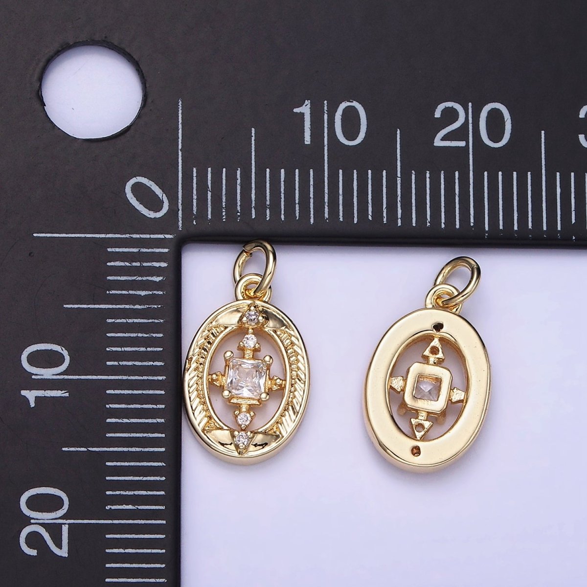 14K Gold plated Open Oval Square CZ Charm | AG-670 - DLUXCA