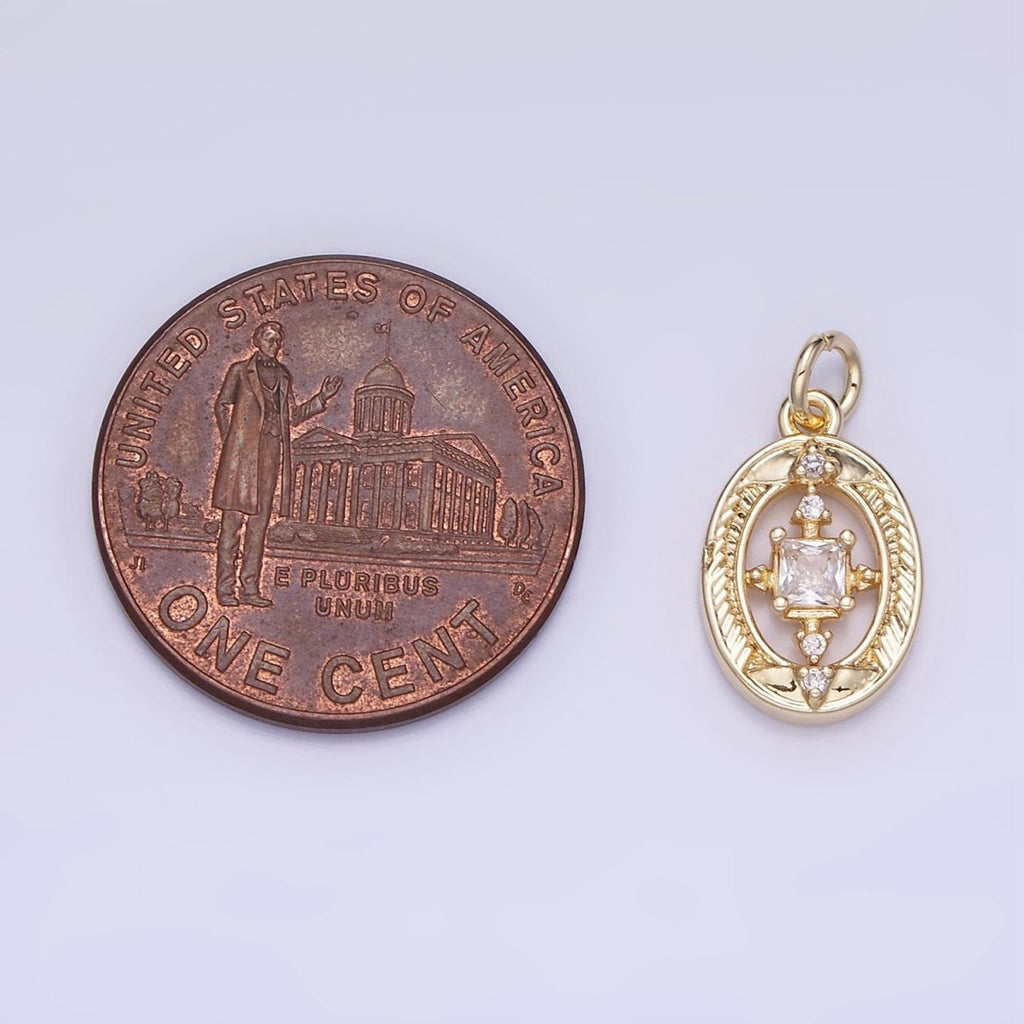 14K Gold plated Open Oval Square CZ Charm | AG-670 - DLUXCA
