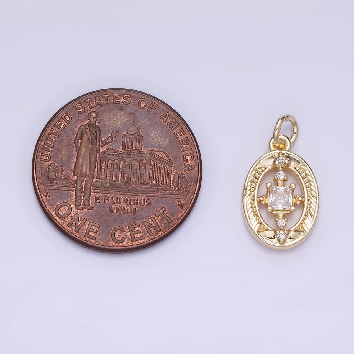 14K Gold plated Open Oval Square CZ Charm | AG-670 - DLUXCA