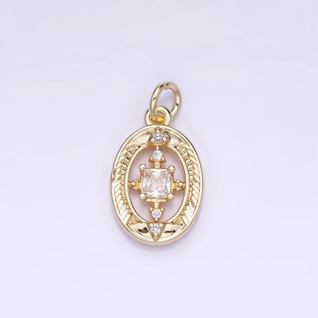 14K Gold plated Open Oval Square CZ Charm | AG-670 - DLUXCA