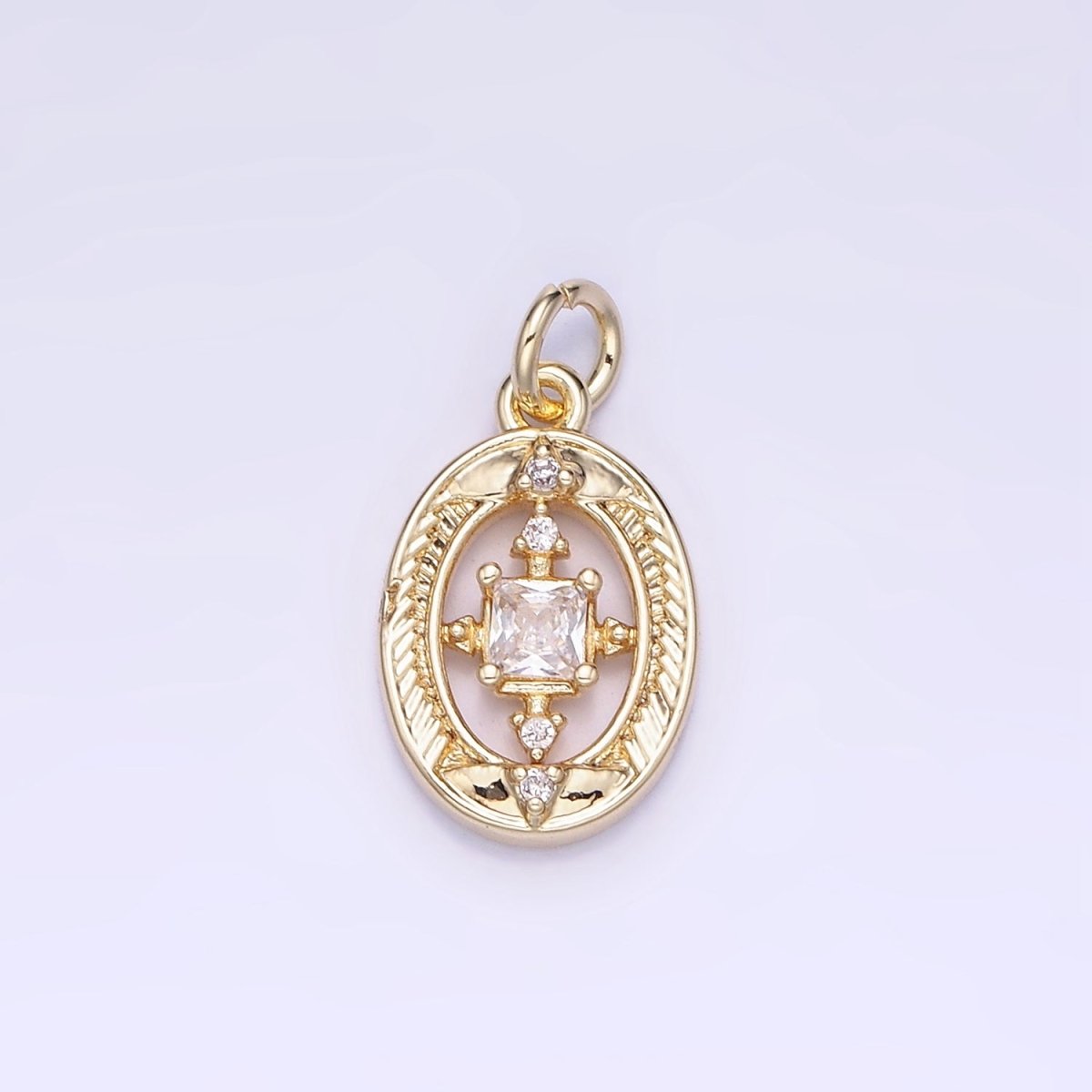 14K Gold plated Open Oval Square CZ Charm | AG-670 - DLUXCA