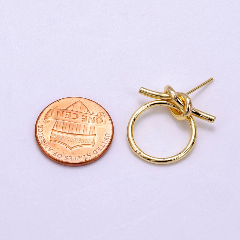 14K Gold plated Open Round Tied Knot Drop Stud Earrings in Gold & Silver | AB1279 AB1280
