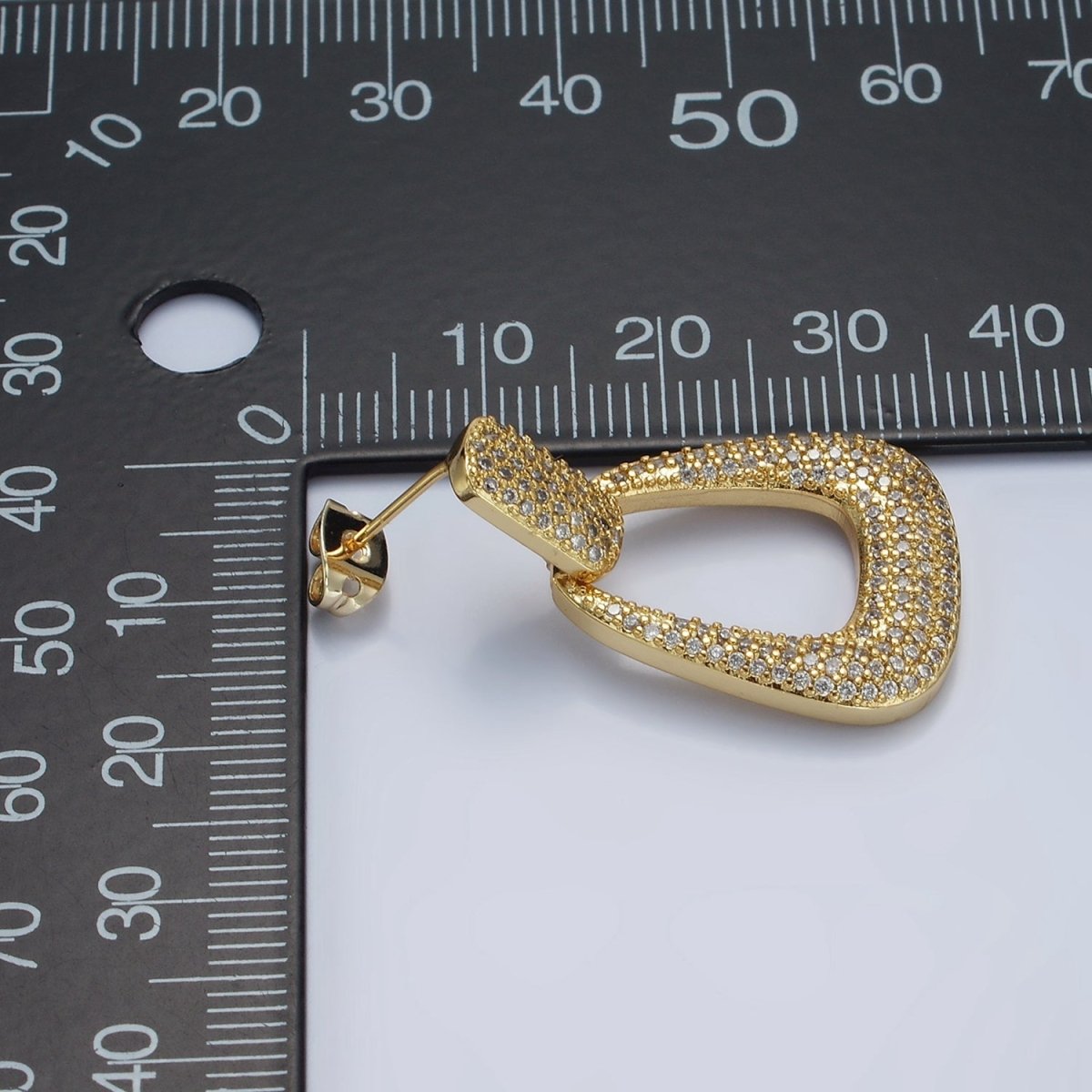 14K Gold plated Open U Shaped Micro Paved CZ Rectangular Drop Stud Earrings in Gold & Silver | AE425 AE426