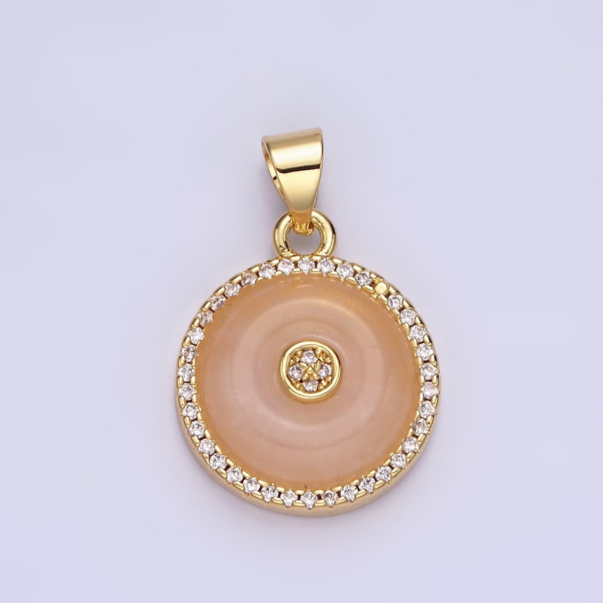 14K Gold plated Orange Cat's Eye, White Howlite Donut Natural Gemstone Micro Paved CZ Round Pendant | AA662 AA663