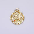 14K Gold plated Orange CZ Long Grass Leaf Plant Nature Bar Geometric Charm | AG188 - DLUXCA