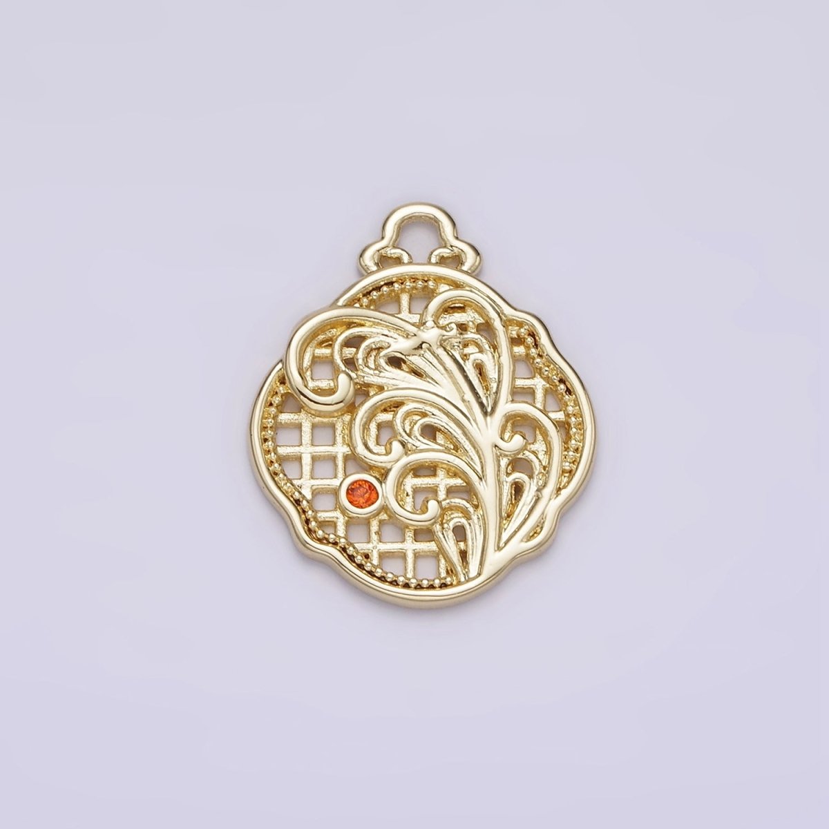 14K Gold plated Orange CZ Long Grass Leaf Plant Nature Bar Geometric Charm | AG188 - DLUXCA