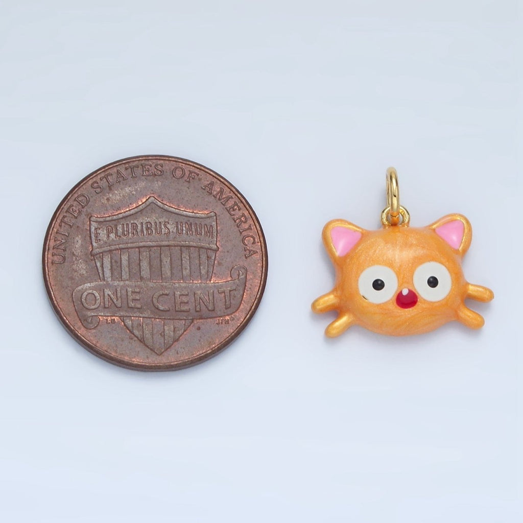 14K Gold plated Orange Kitten Cat Enamel Pet Animal Mini Charm | AC179 - DLUXCA