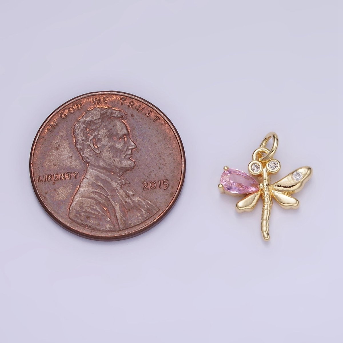 14K Gold plated Orange, Purple, Pink, Turquoise CZ Dragonfly Insect Charm | W540 W541