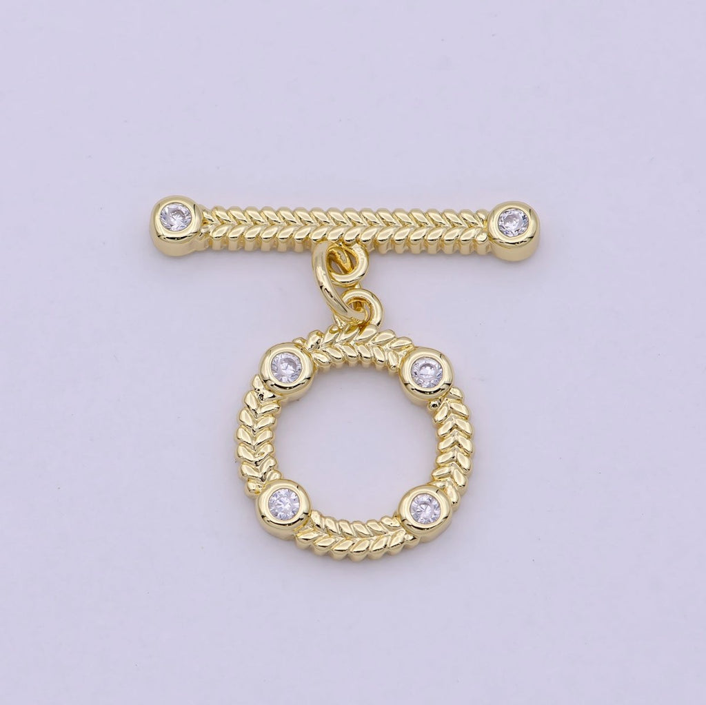 14K Gold plated OT Toggle Clasps Chevron CZ Clasps Connectors for Jewelry Handmade Making Bracelet Necklace L-622 - DLUXCA