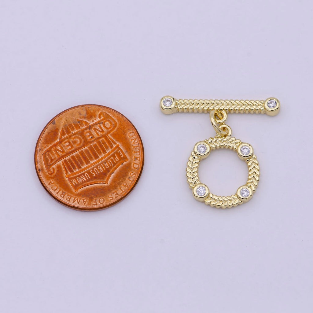 14K Gold plated OT Toggle Clasps Chevron CZ Clasps Connectors for Jewelry Handmade Making Bracelet Necklace L-622 - DLUXCA