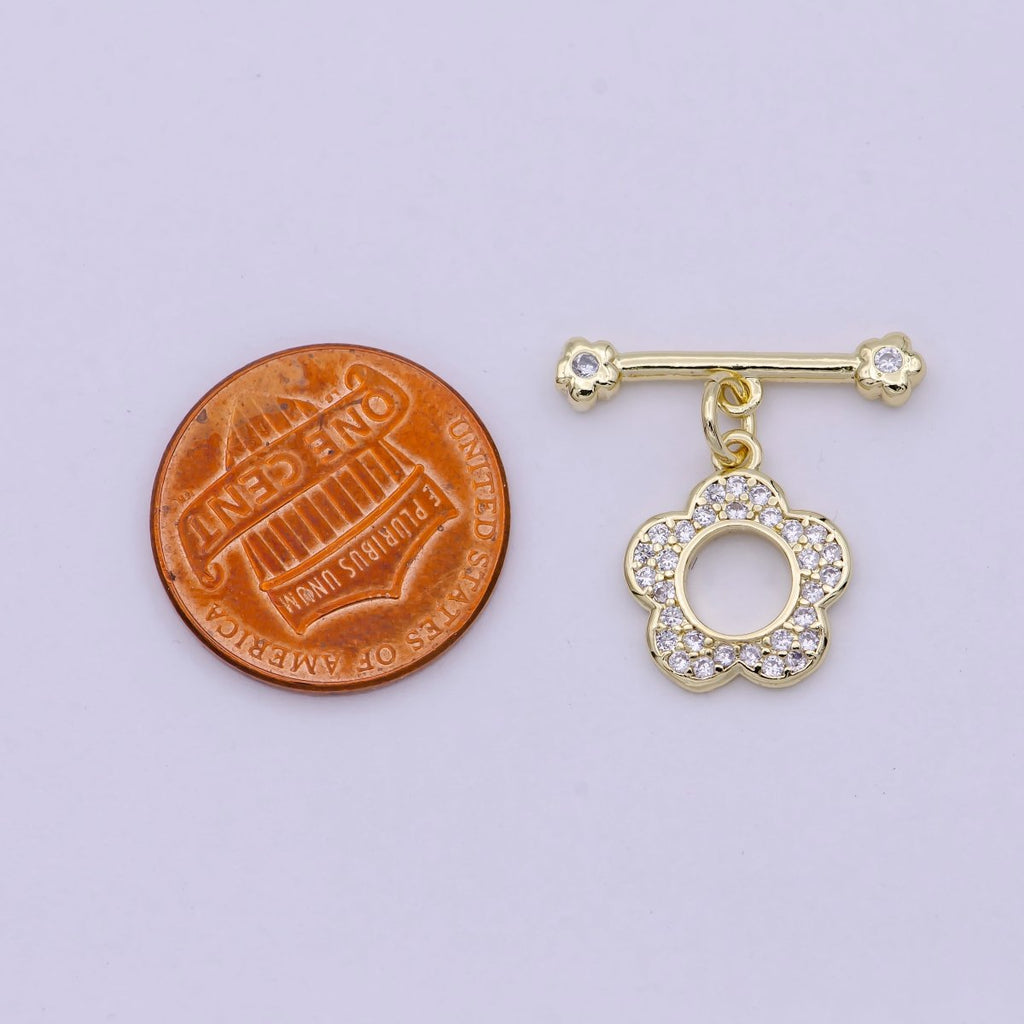 14K Gold plated OT Toggle Clasps Daisy Flower CZ Clasps Connectors for Jewelry Handmade Making Bracelet Necklace L-623 - DLUXCA