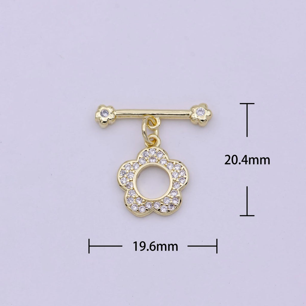 14K Gold plated OT Toggle Clasps Daisy Flower CZ Clasps Connectors for Jewelry Handmade Making Bracelet Necklace L-623 - DLUXCA