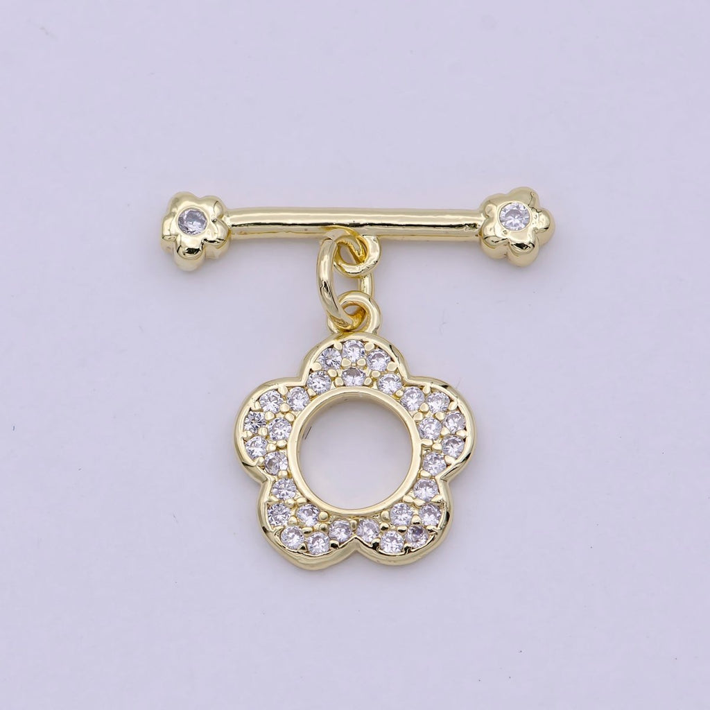 14K Gold plated OT Toggle Clasps Daisy Flower CZ Clasps Connectors for Jewelry Handmade Making Bracelet Necklace L-623 - DLUXCA