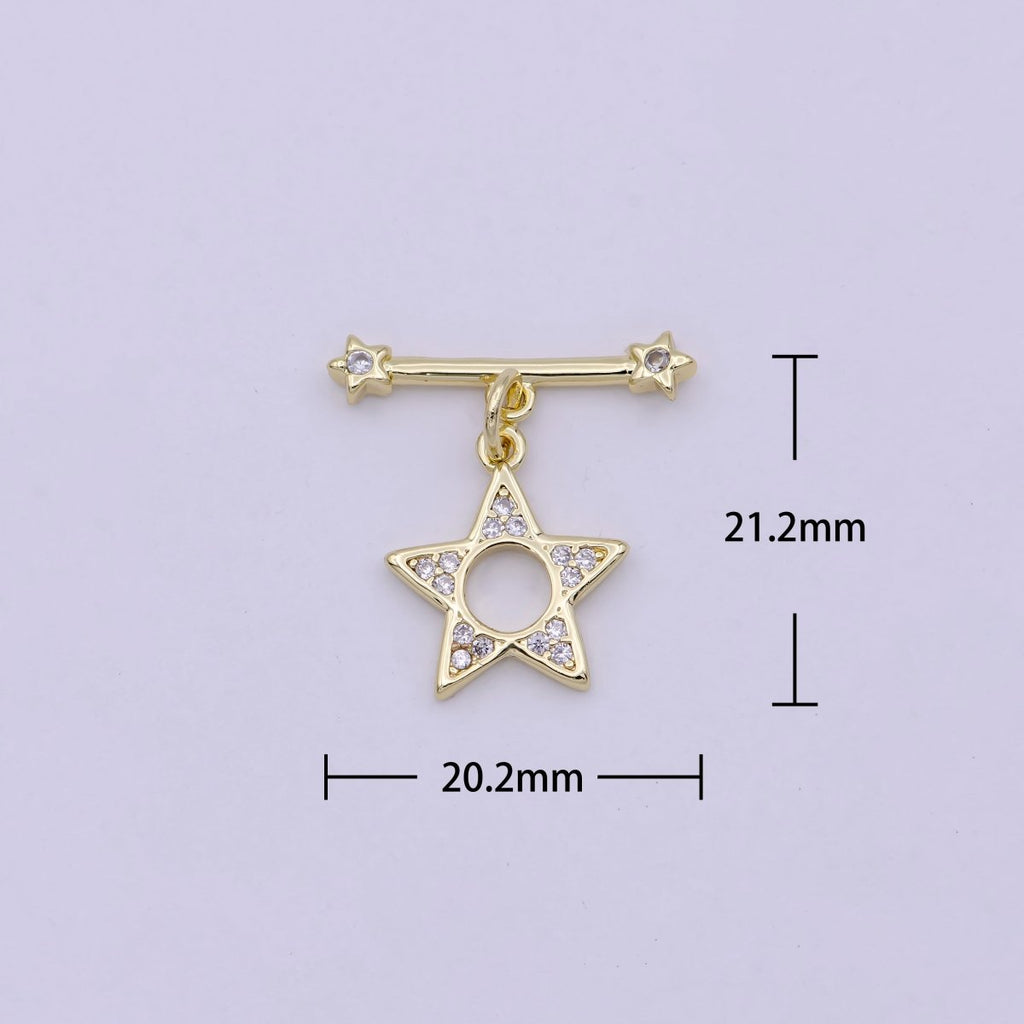 14K Gold plated OT Toggle Clasps Star CZ Clasps Connectors for Jewelry Handmade Making Bracelet Necklace L-624 - DLUXCA