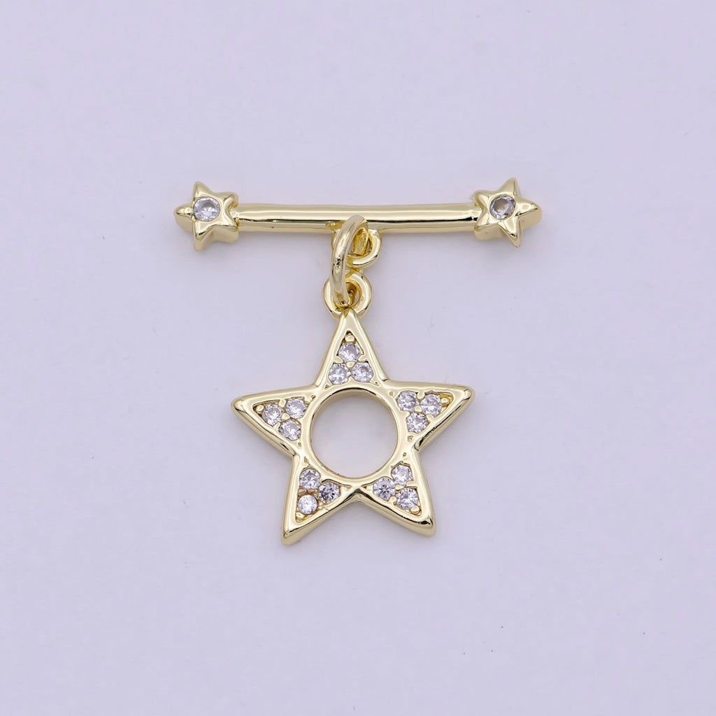 14K Gold plated OT Toggle Clasps Star CZ Clasps Connectors for Jewelry Handmade Making Bracelet Necklace L-624 - DLUXCA