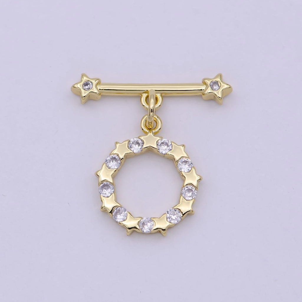14K Gold plated OT Toggle Clasps Star CZ Clasps Connectors for Jewelry Handmade Making Bracelet Necklace L-630 - DLUXCA