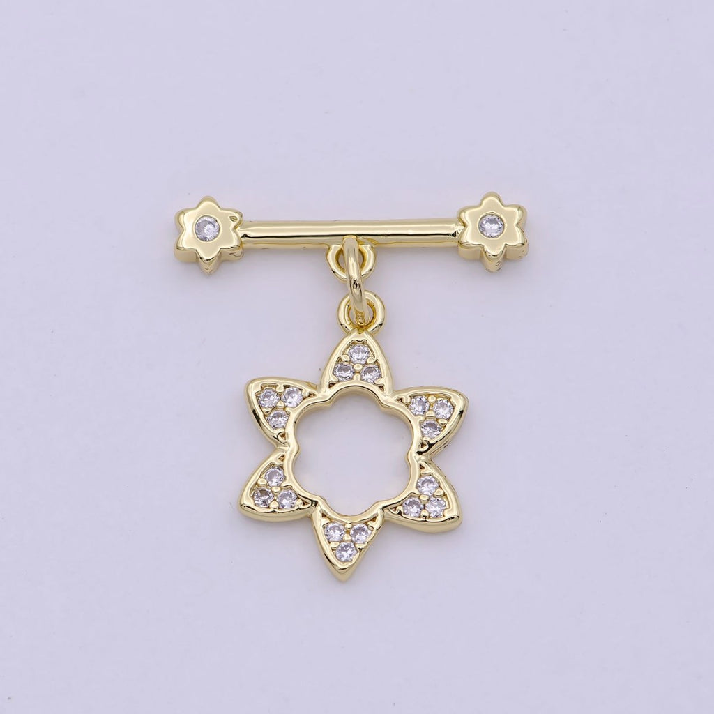 14K Gold plated OT Toggle Clasps Star CZ Clasps Connectors for Jewelry Handmade Making Bracelet Necklace L-631 - DLUXCA