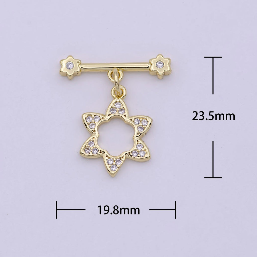 14K Gold plated OT Toggle Clasps Star CZ Clasps Connectors for Jewelry Handmade Making Bracelet Necklace L-631 - DLUXCA