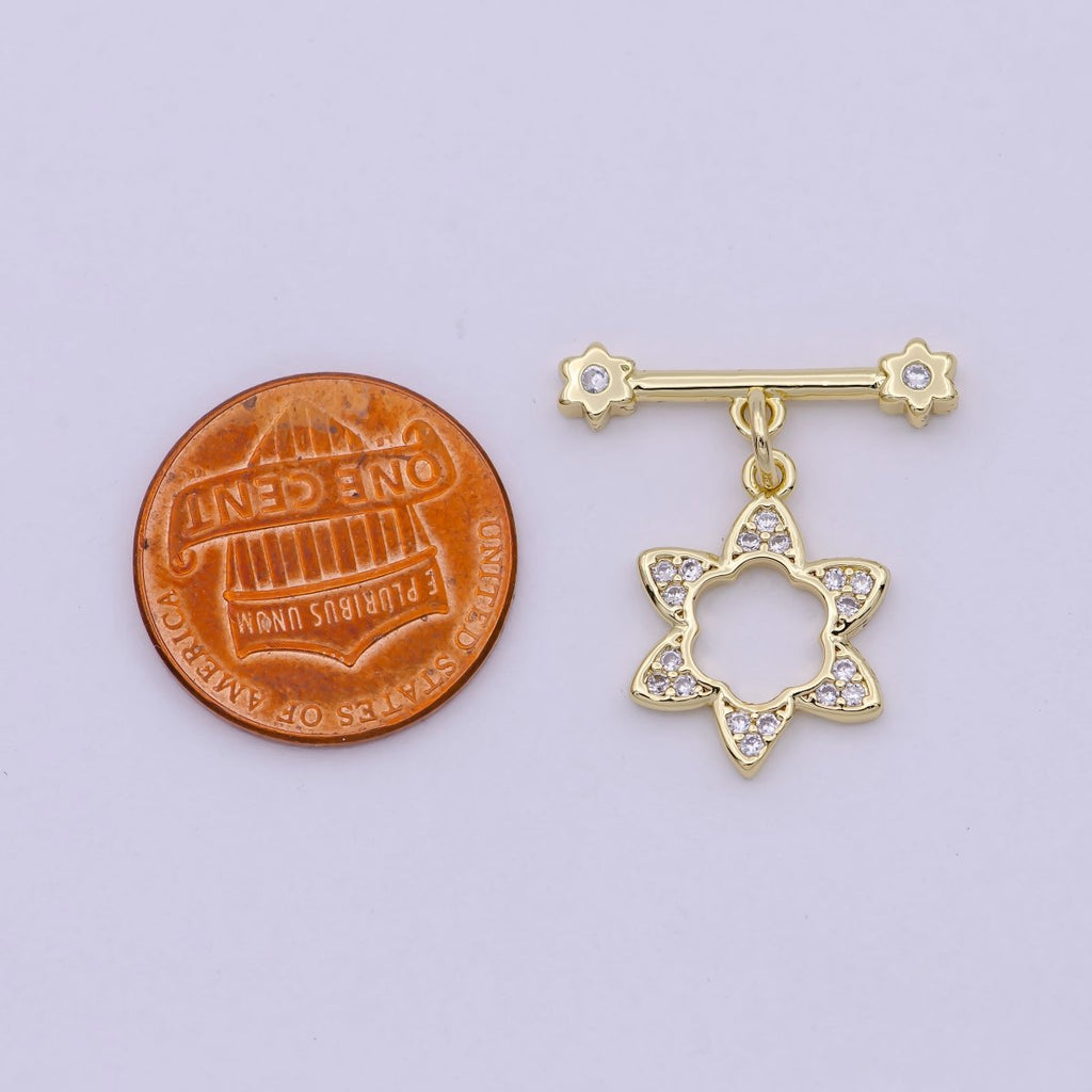 14K Gold plated OT Toggle Clasps Star CZ Clasps Connectors for Jewelry Handmade Making Bracelet Necklace L-631 - DLUXCA