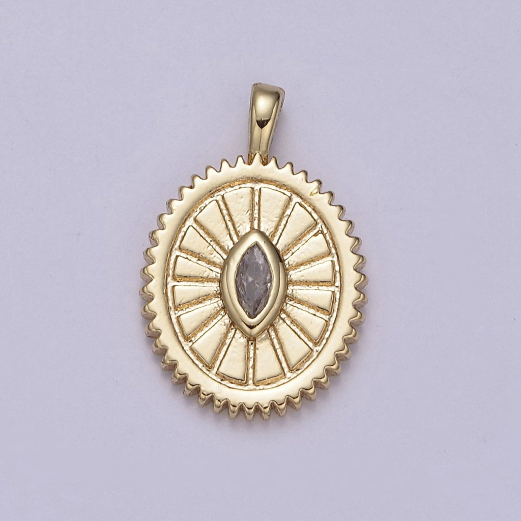 14K Gold plated Oval Charm Sunburst With Clear Eye Cz Centerpiece for Minimalist Jewelry Making N-610 - DLUXCA