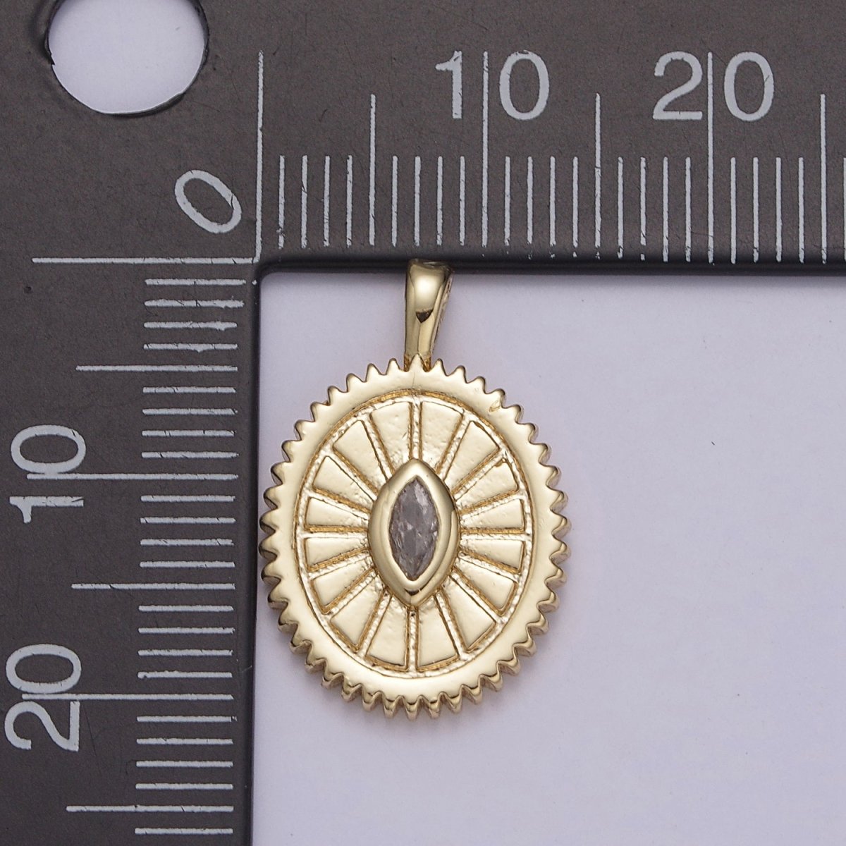 14K Gold plated Oval Charm Sunburst With Clear Eye Cz Centerpiece for Minimalist Jewelry Making N-610 - DLUXCA