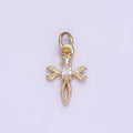 14K Gold plated Oval CZ Curved Open Cross Charm | W530 - DLUXCA