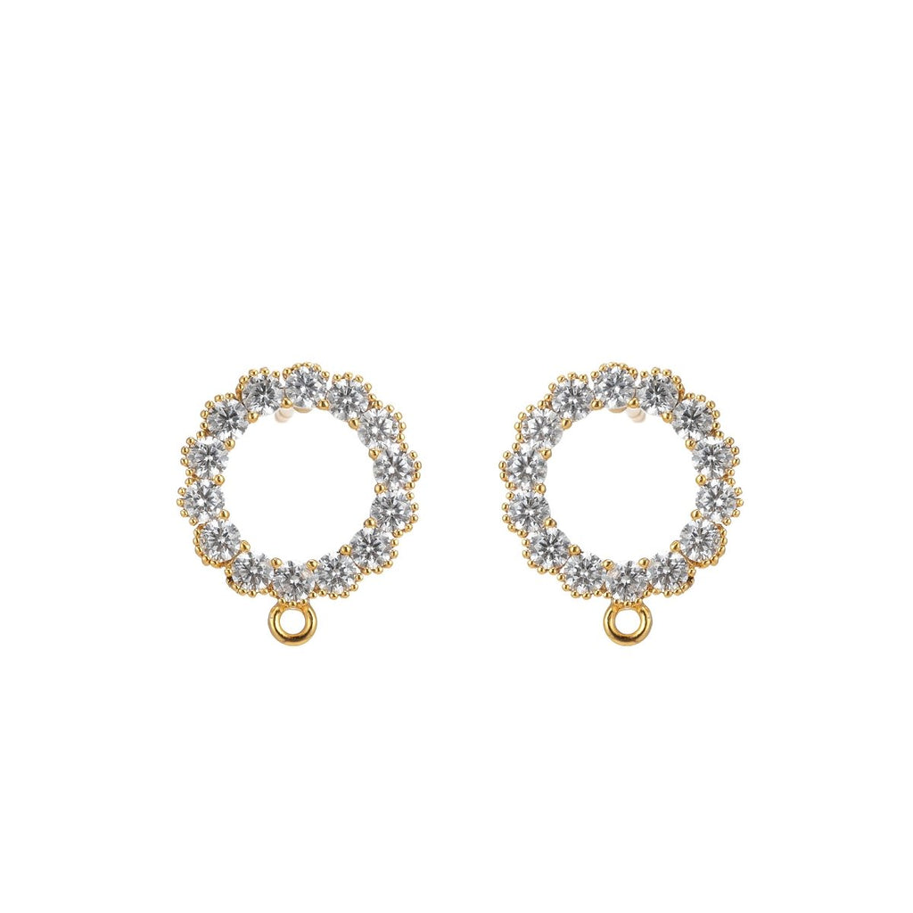 14K Gold plated Pave CZ Stud Earring with Open Link for Earring Component supply L-324 - DLUXCA