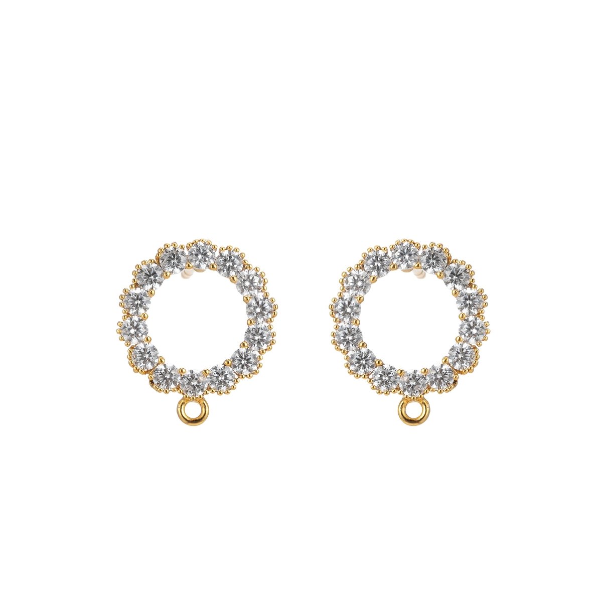 14K Gold plated Pave CZ Stud Earring with Open Link for Earring Component supply L-324 - DLUXCA