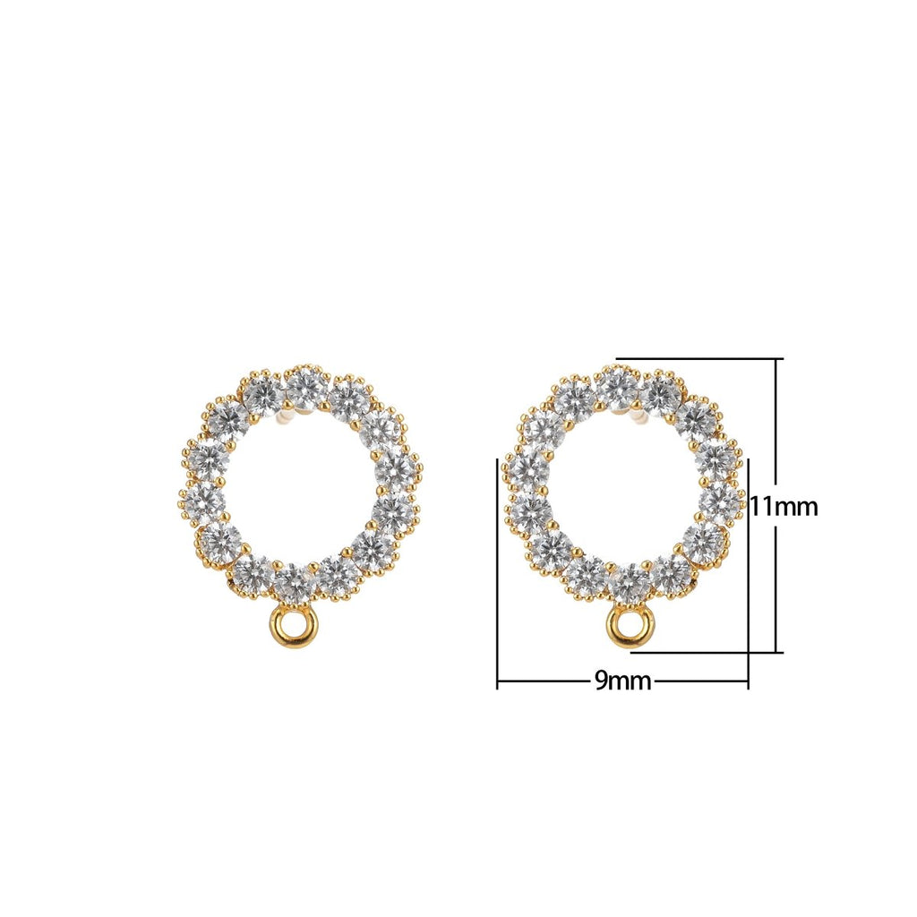 14K Gold plated Pave CZ Stud Earring with Open Link for Earring Component supply L-324 - DLUXCA