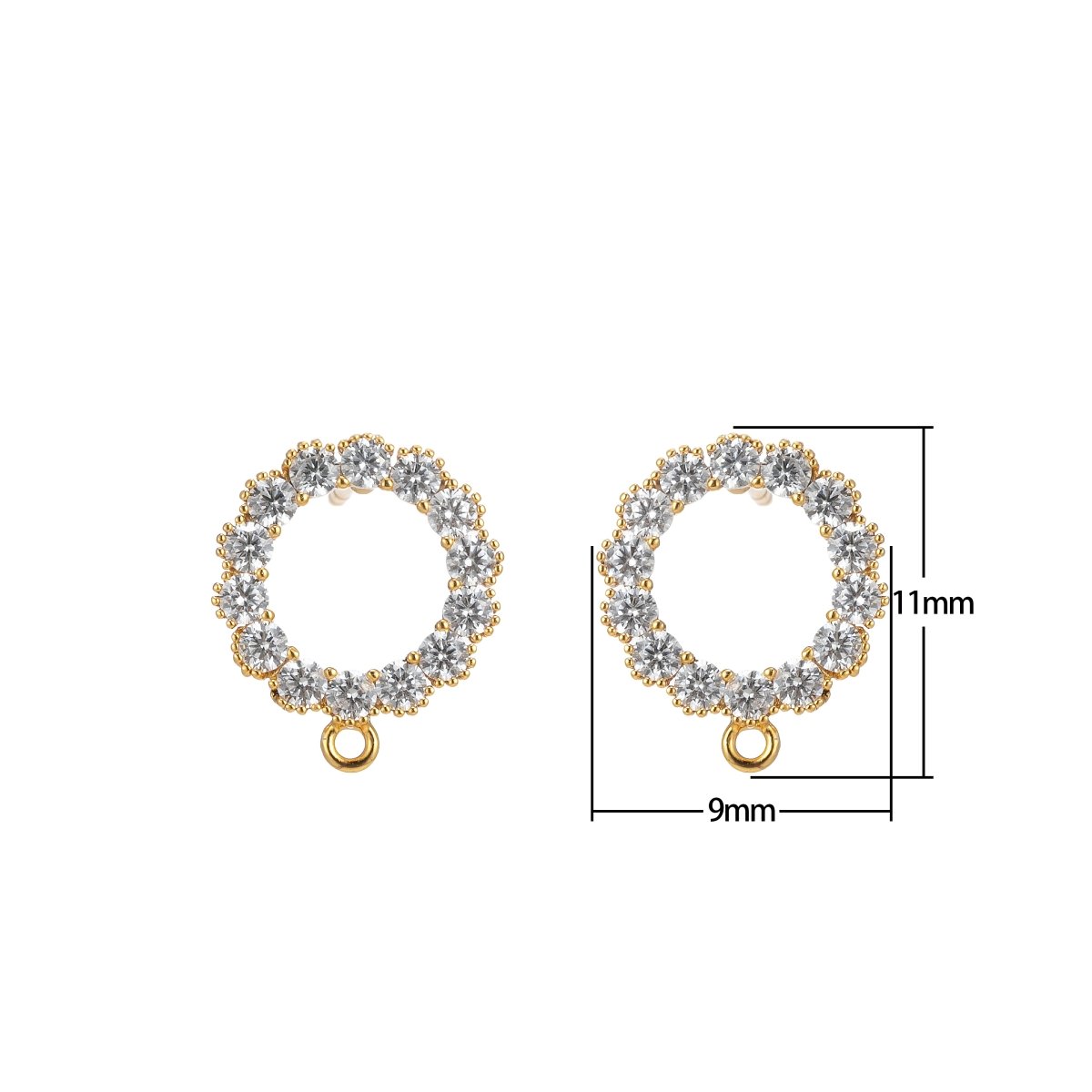 14K Gold plated Pave CZ Stud Earring with Open Link for Earring Component supply L-324 - DLUXCA