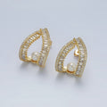 14K Gold plated Pearl Baguette Micro Paved CZ Open Teardrop J-Shaped Hoop Earrings | AE419 - DLUXCA