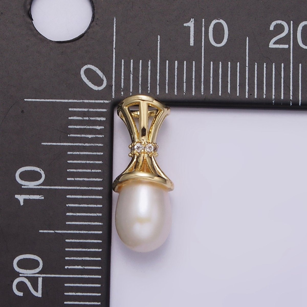 14K Gold plated Pearl Clear CZ Multiple Band Bail Pendant | N1014 - DLUXCA