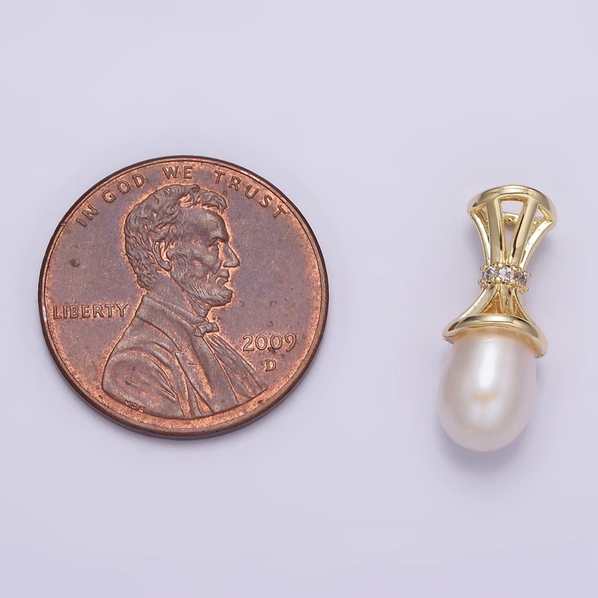 14K Gold plated Pearl Clear CZ Multiple Band Bail Pendant | N1014 - DLUXCA