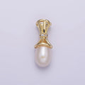 14K Gold plated Pearl Clear CZ Multiple Band Bail Pendant | N1014 - DLUXCA