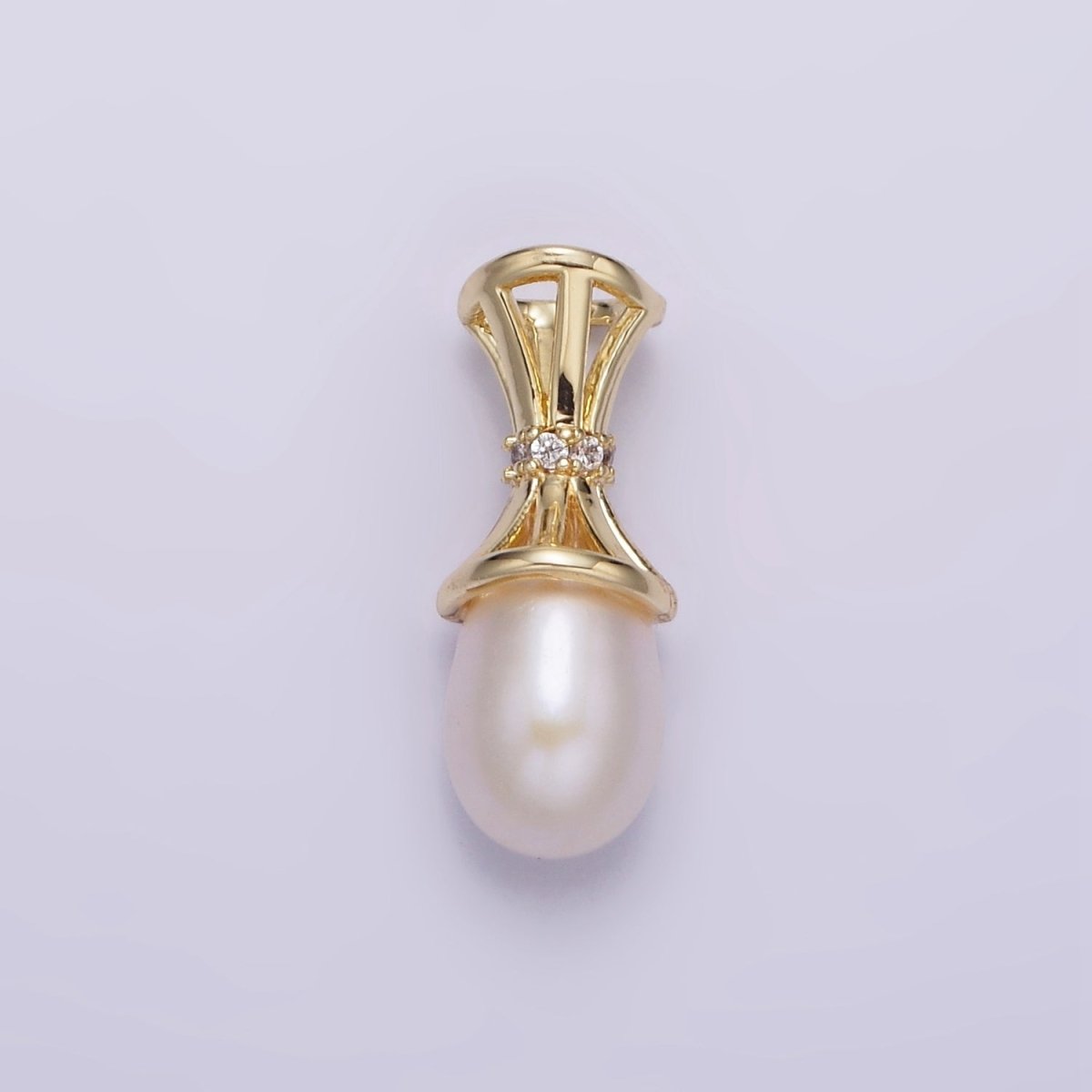 14K Gold plated Pearl Clear CZ Multiple Band Bail Pendant | N1014 - DLUXCA