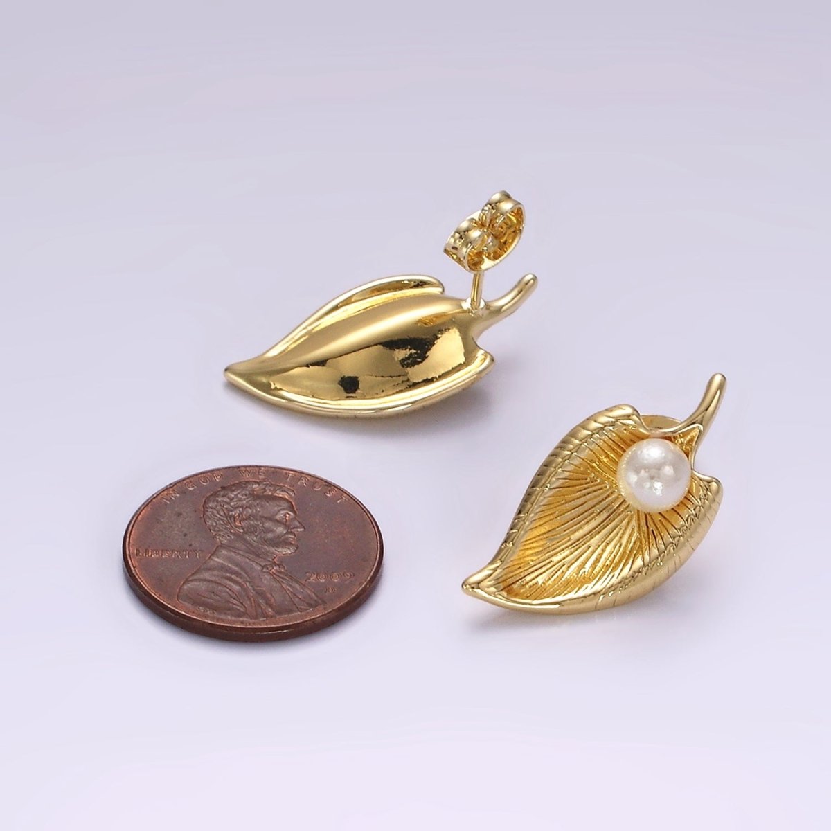 14K Gold plated Pearl Curved Line-Textured Teardrop Dome Stud Earrings Set | AE955 - DLUXCA