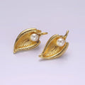 14K Gold plated Pearl Curved Line-Textured Teardrop Dome Stud Earrings Set | AE955 - DLUXCA