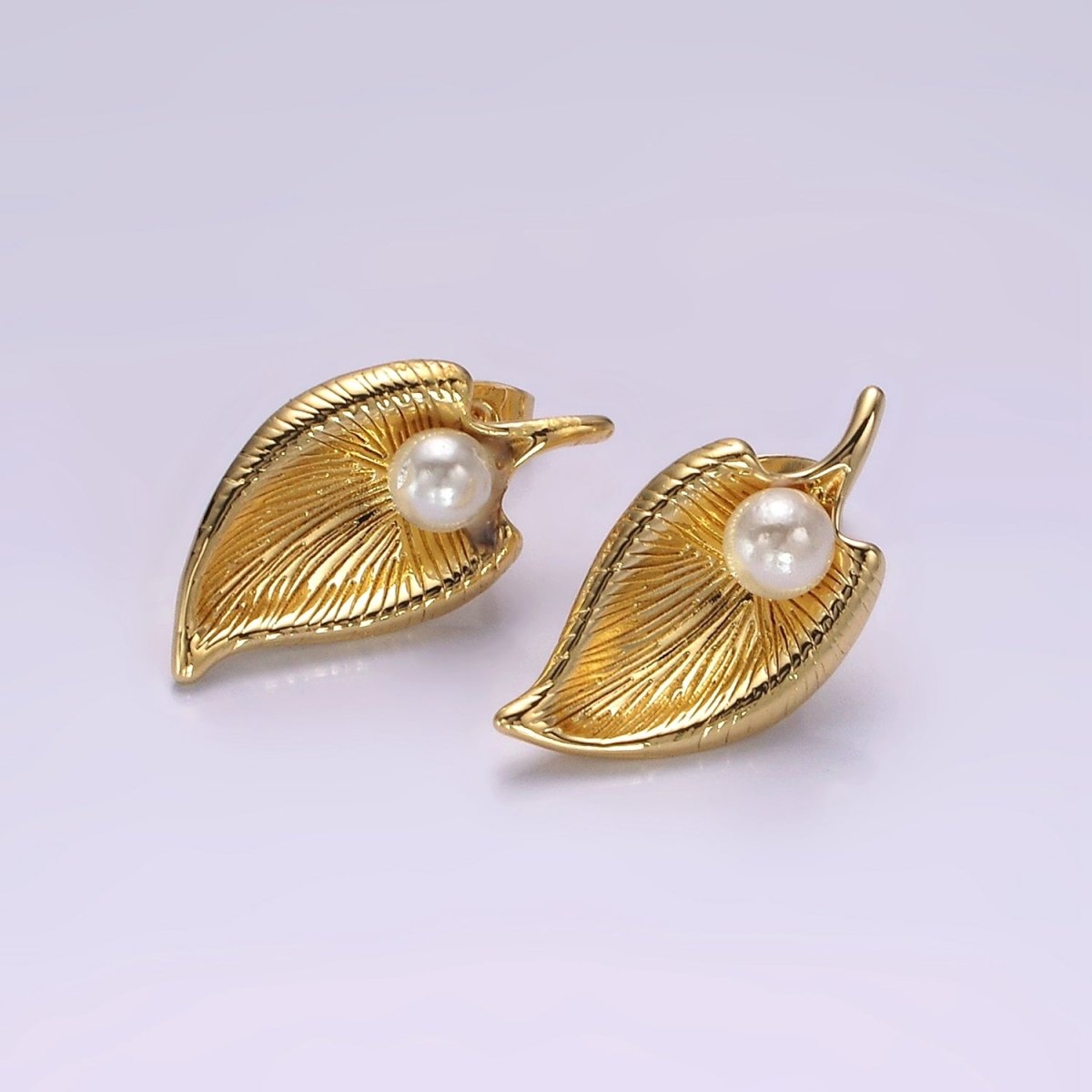14K Gold plated Pearl Curved Line-Textured Teardrop Dome Stud Earrings Set | AE955 - DLUXCA