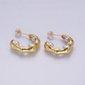 14K Gold plated Pearl Lined Molten C-Shaped Hoop Earrings in Silver & Gold | AE235 AE236