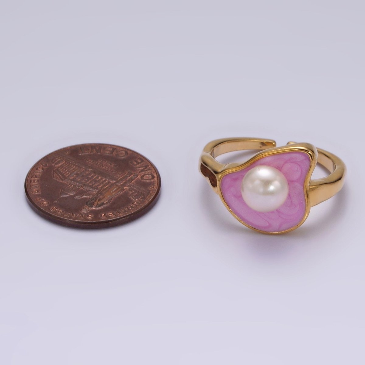 14K Gold plated Pearl Pink Glitter Enamel Abstract Ring in Gold & Silver | O710 O711