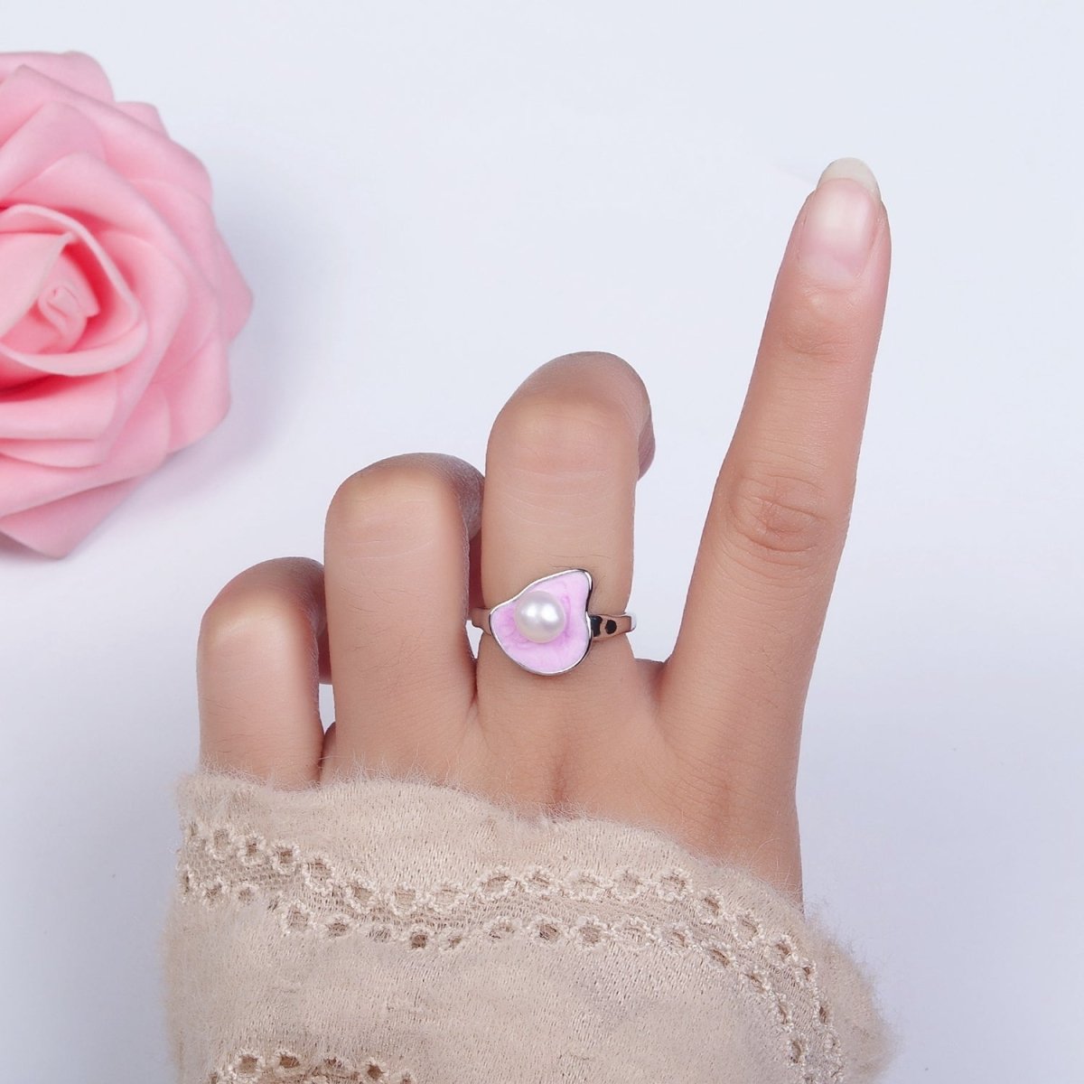 14K Gold plated Pearl Pink Glitter Enamel Abstract Ring in Gold & Silver | O710 O711