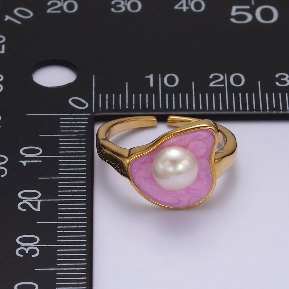 14K Gold plated Pearl Pink Glitter Enamel Abstract Ring in Gold & Silver | O710 O711