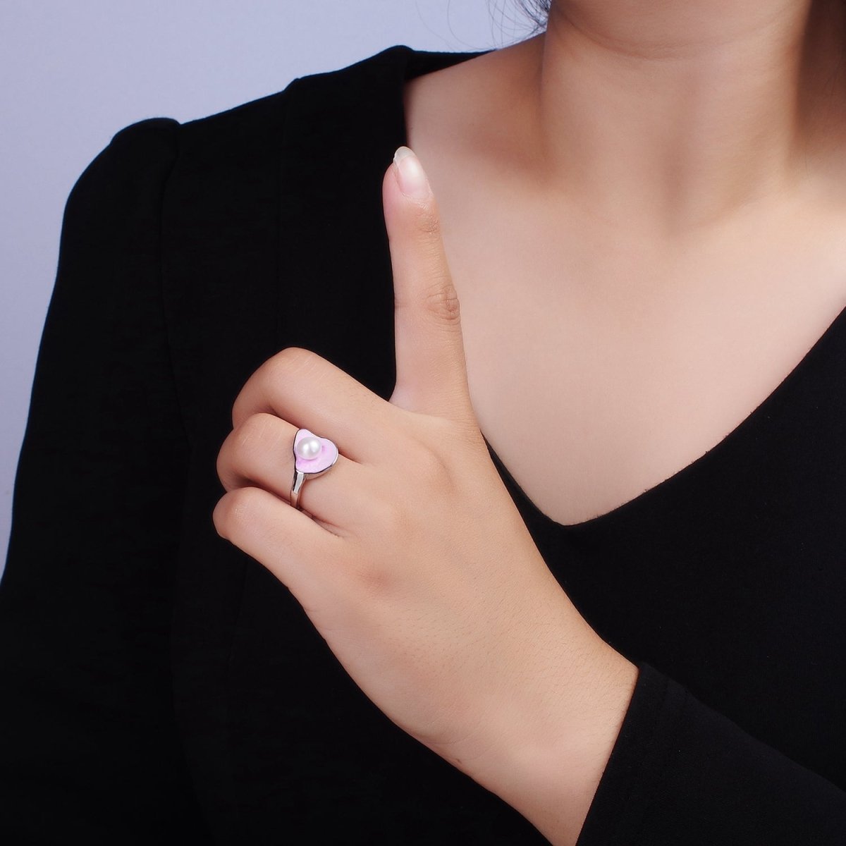14K Gold plated Pearl Pink Glitter Enamel Abstract Ring in Gold & Silver | O710 O711