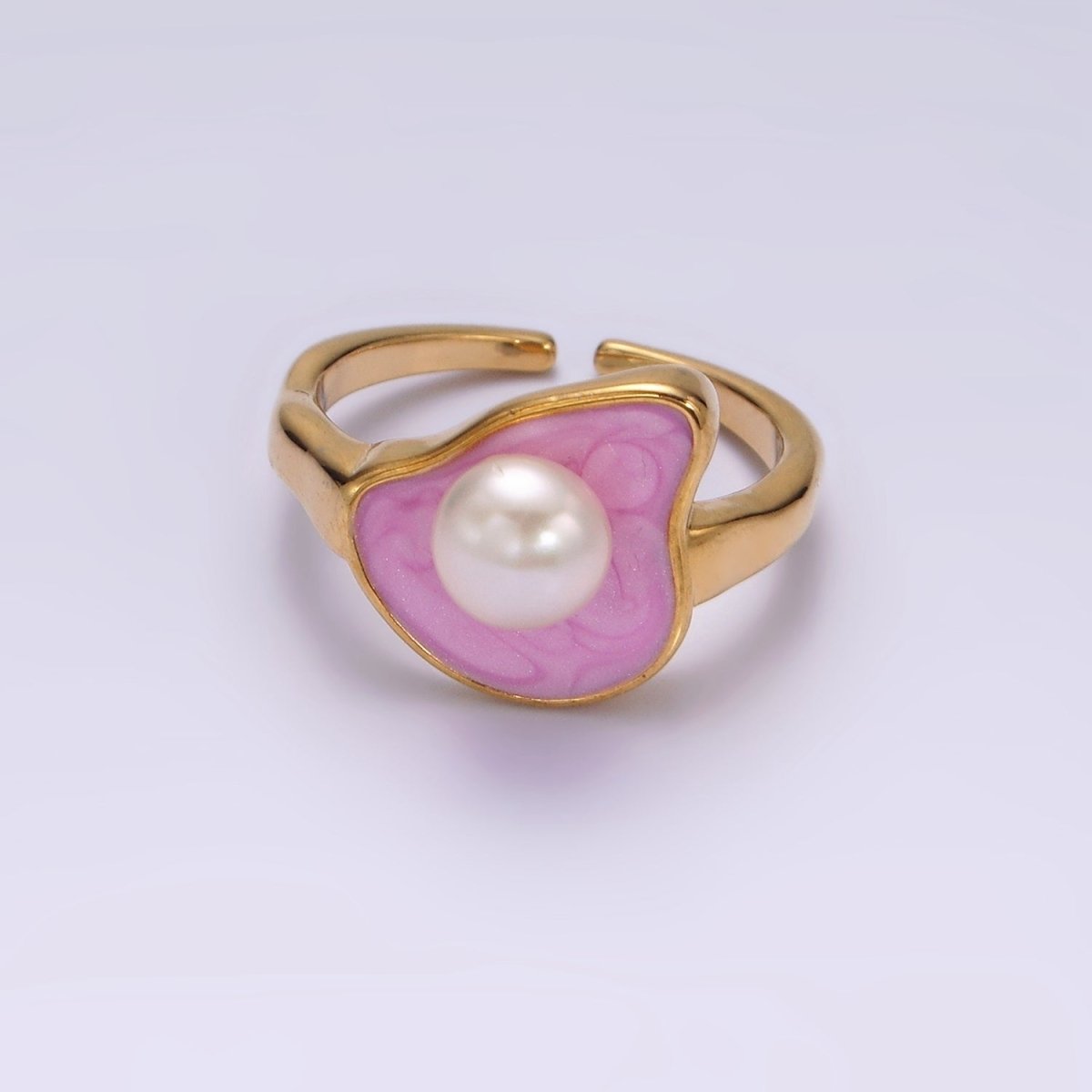 14K Gold plated Pearl Pink Glitter Enamel Abstract Ring in Gold & Silver | O710 O711