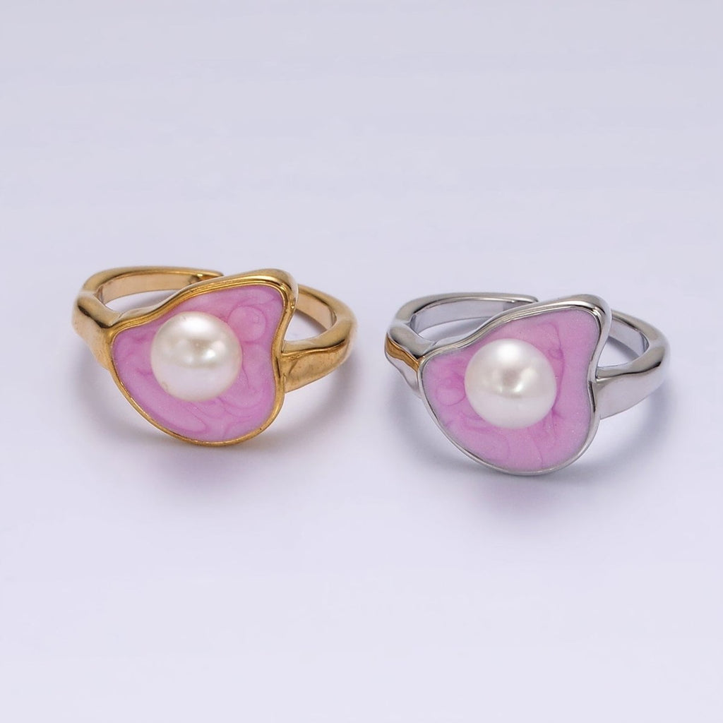 14K Gold plated Pearl Pink Glitter Enamel Abstract Ring in Gold & Silver | O710 O711