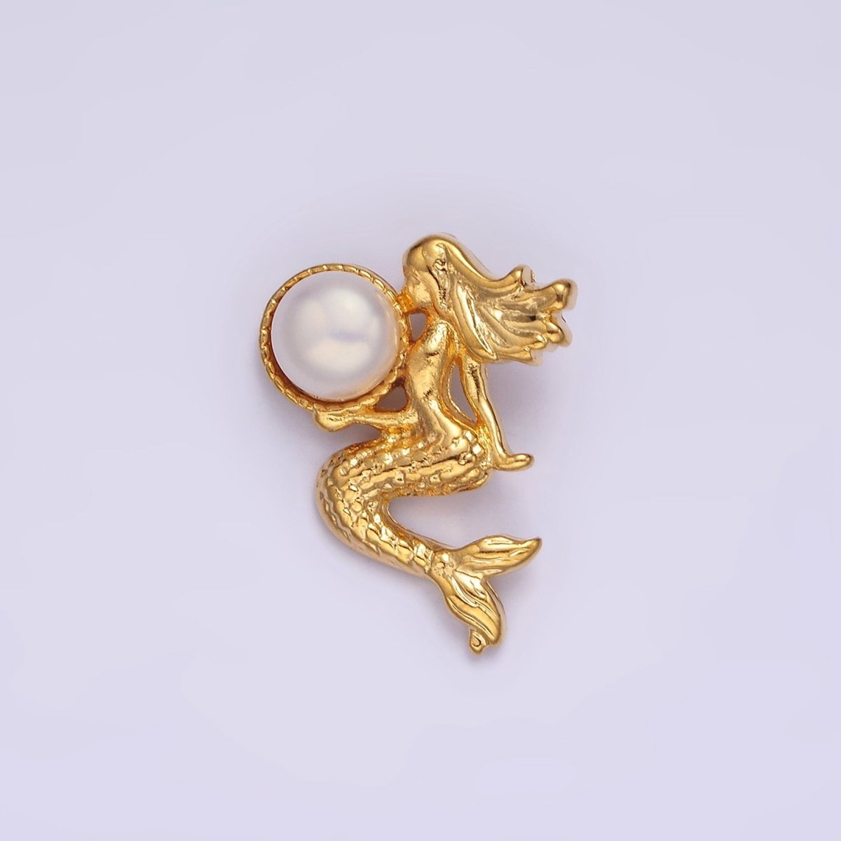 14K Gold plated Pearl Textured Mermaid Ocean Back Loop Pendant in Gold & Silver | N1888 N1889