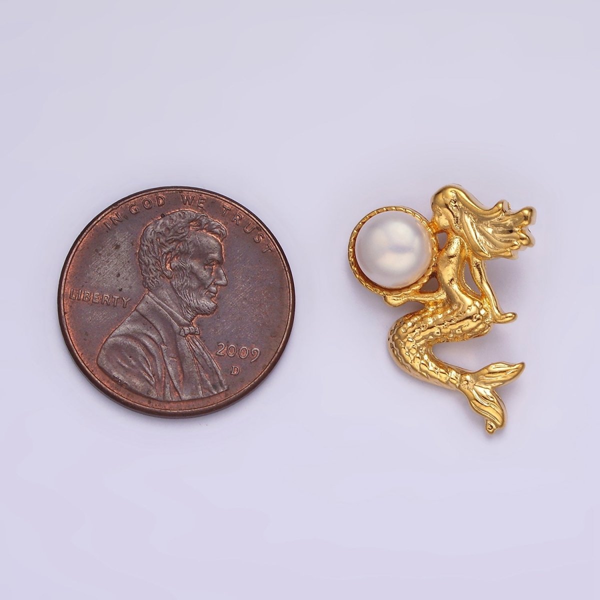 14K Gold plated Pearl Textured Mermaid Ocean Back Loop Pendant in Gold & Silver | N1888 N1889