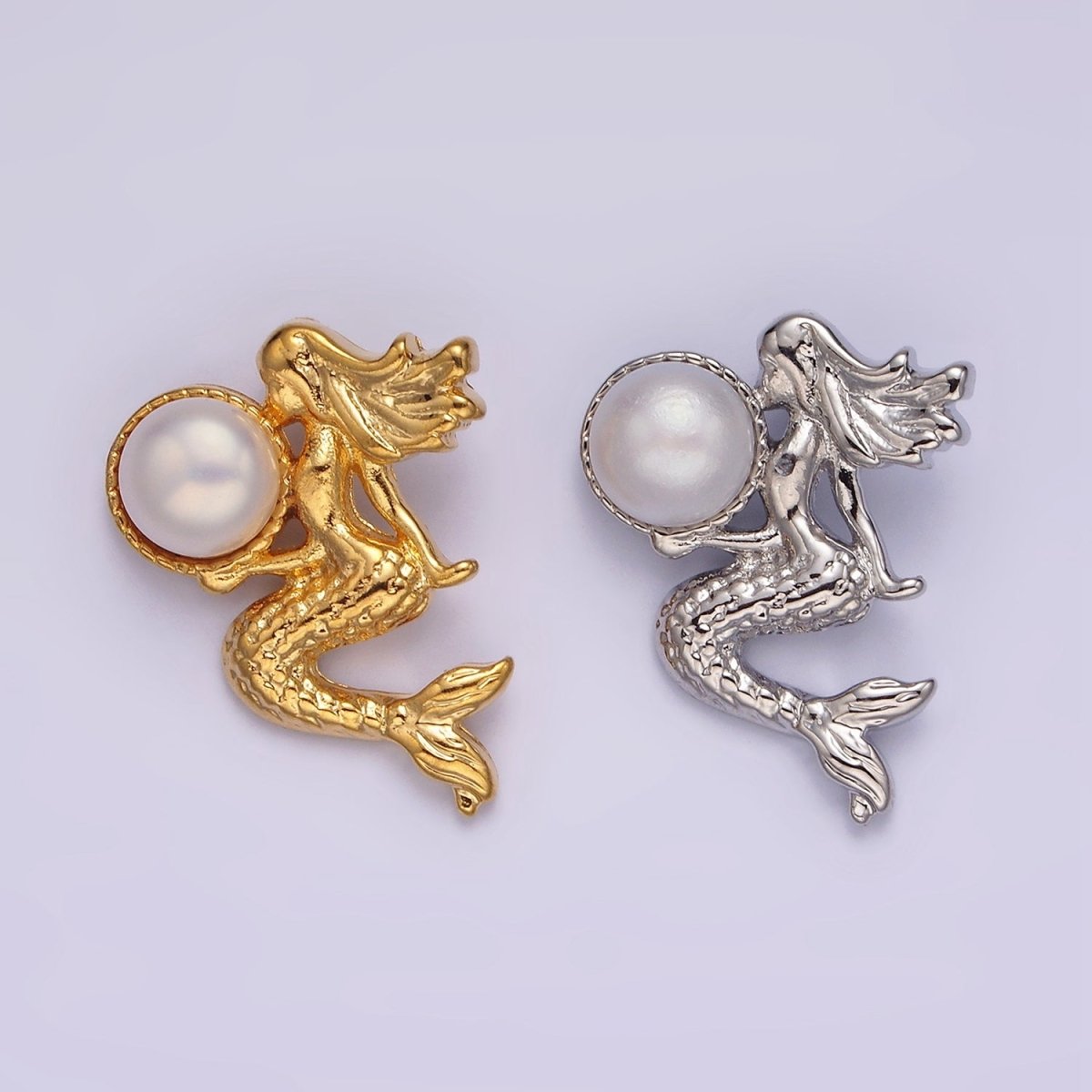 14K Gold plated Pearl Textured Mermaid Ocean Back Loop Pendant in Gold & Silver | N1888 N1889