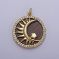 14K Gold plated Pearl, Tiger Eye, Abalone Shell Charm Pendant Crescent moon Star Charm for Celestial Necklace Bracelet Jewelry Making N-700